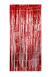  Cortina metálica con flecos de hojalata brillante, decoración de hilos largos, brillo colorido, fiesta de cumpleaños, telón de fondo para fotomatón, puertas (rojo, 1 m de ancho x 3 m de altura)