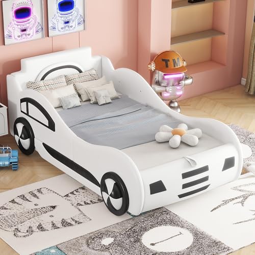 DEECOZY Autobett Kinderbett 90 x 200cm, Kinder Flachbett, Bett mit Lattenrost und Stauraum, Kinder Spielbett, Modell Autobett für...