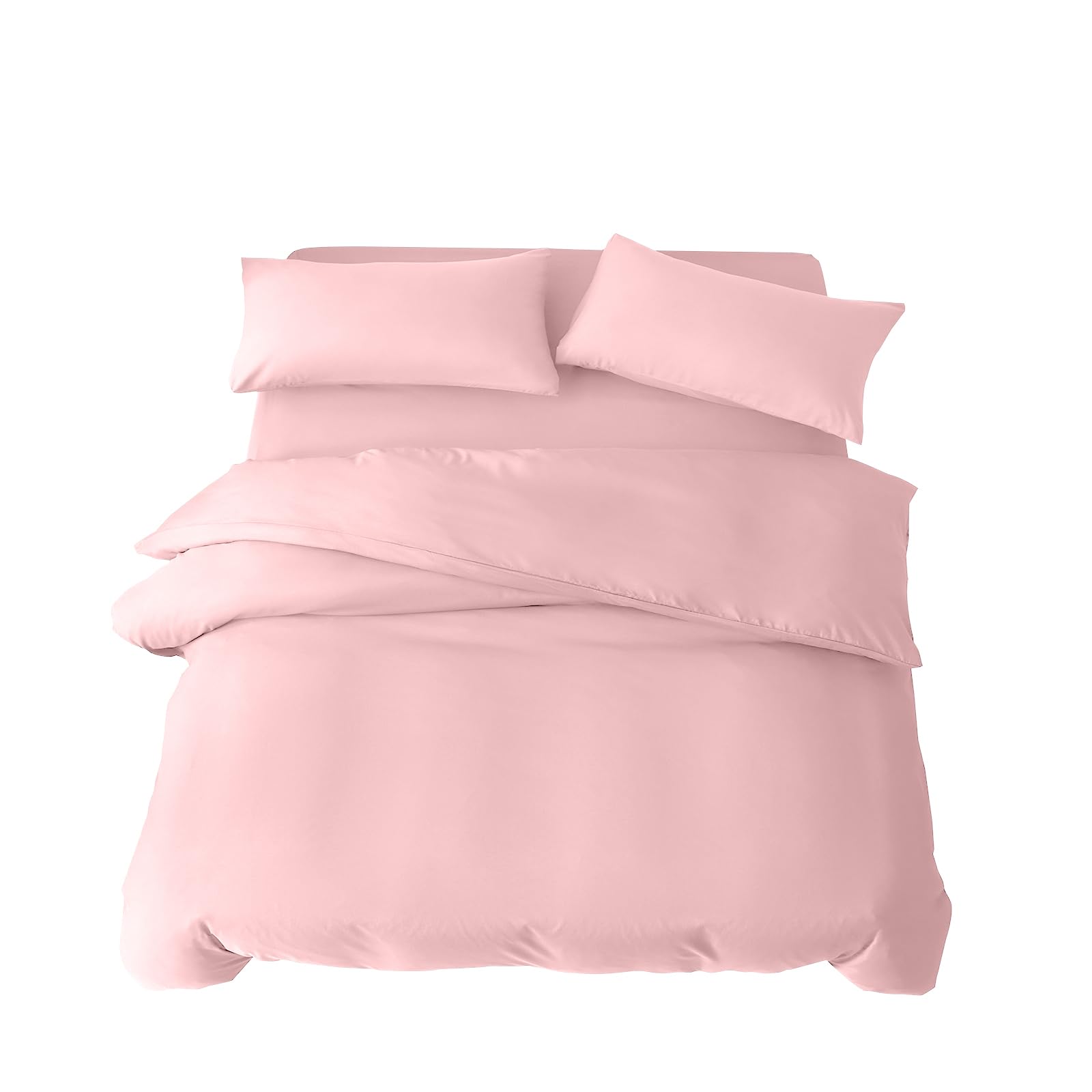 Double Duvet Set 4 Piece Double Bedding Set with Fitted Sheet and Pillowcases Soft Brushed Microfibre Breathable Duvet Cover Sets (Pink)