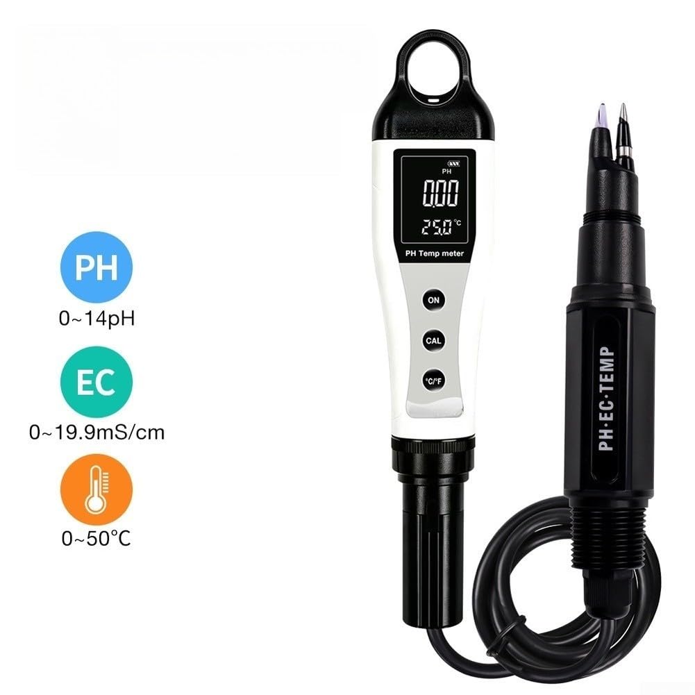 Tester di qualità dell'acqua 3 in 1 misuratore di temperatura pH penna digitale per acquario, piscina, laboratorio, idroponica, nero
