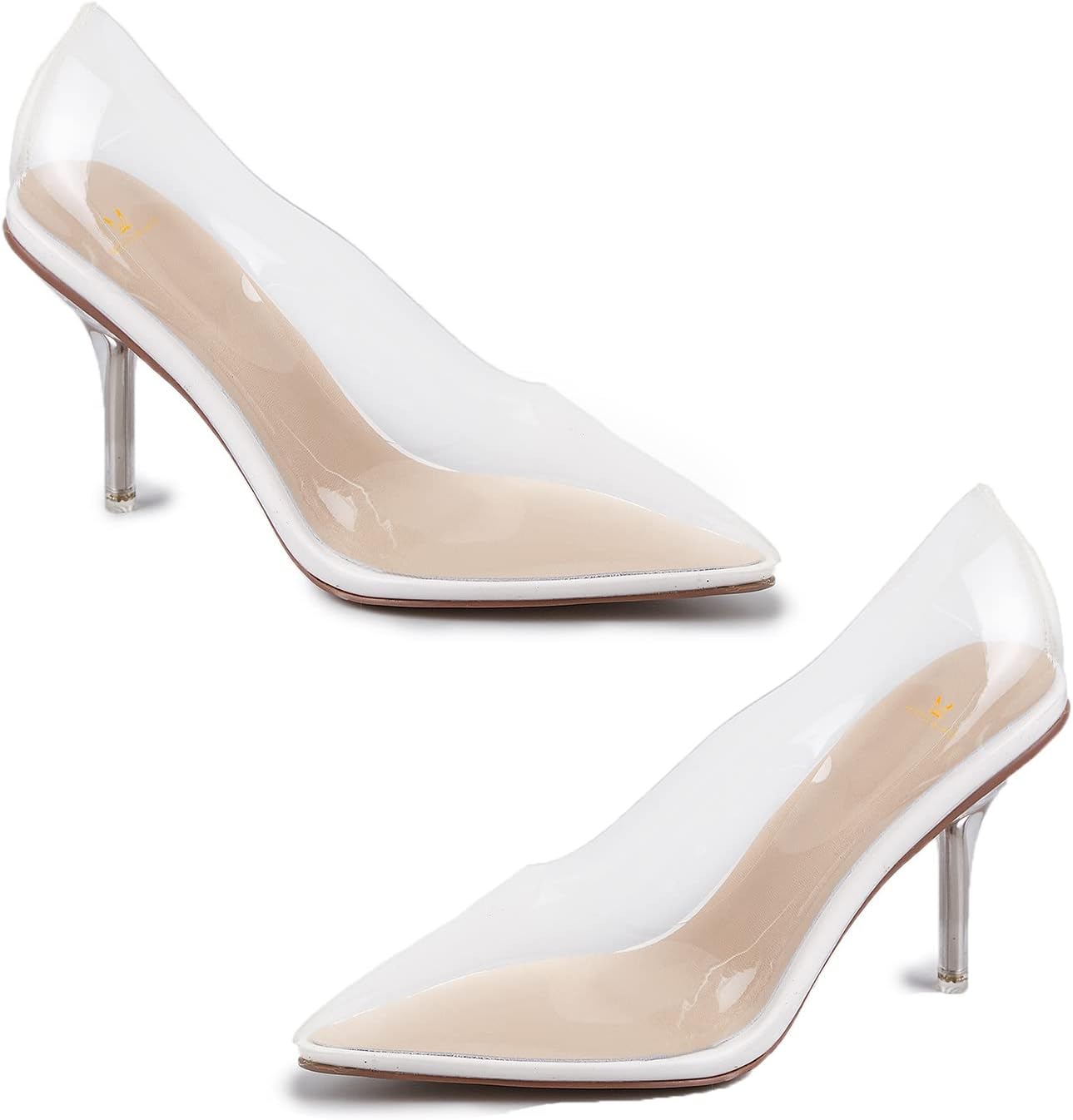 MOOMMO Women Clear Stiletto Pumps Closed Pointed Toe Slip On Transparent Stiletto High Heels 3 Inch Sexy PVC Dress Heels Shoes Sandals Comfort Stylish Party Wedding Summer 4-9 M US