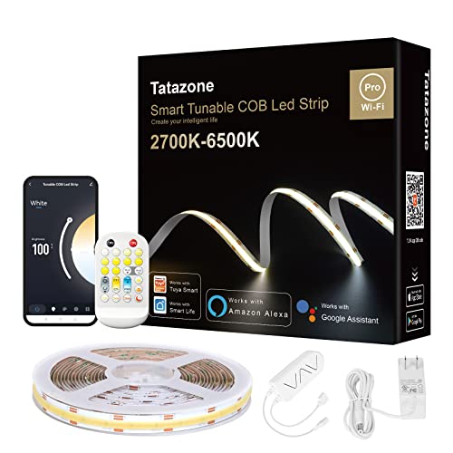 Tatazone 16.4ft Tunable White Smart COB Led Strip Light Kit, CCT 2700K-6500K Bright COB Led Tape...
