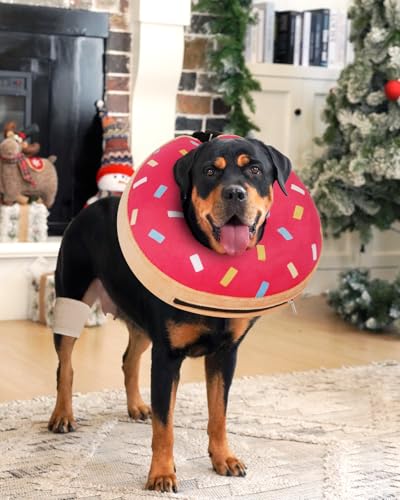 Image of Inflatable Dog Pillow Cone Collar After Surgery, Donut Soft Neck Cone for Chihuahua Pomeranian Small Dogs, etc, Recovery E Collar to Stop Licking Pink Donut