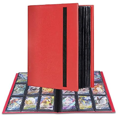 Sammelkarten Album Rot, 360 Pockets Sammelalbum Karten mit Gummiband Cover