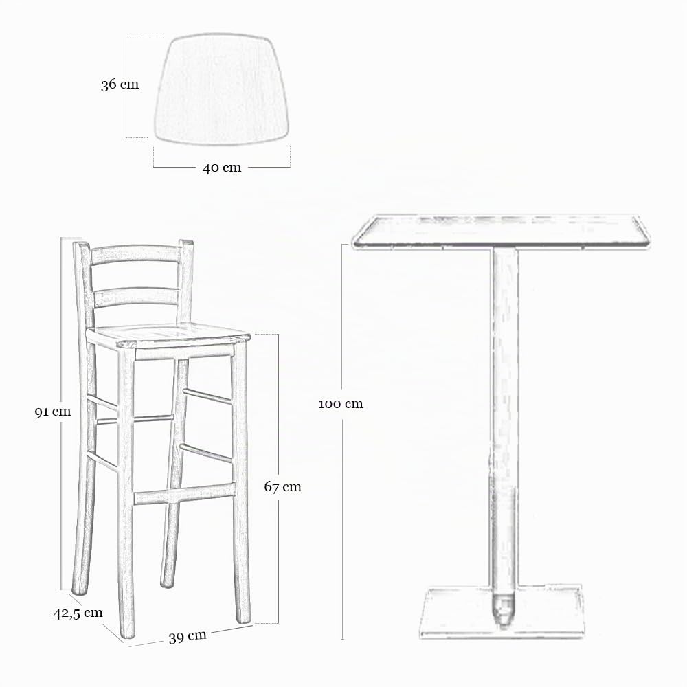 Sgabello Bar Legno Massello con Schienale Noce Scuro h 67 cm, Seduta 39x34 cm, Pub Pizzeria Ristorante Cucina, già Montato, Made in Italy —