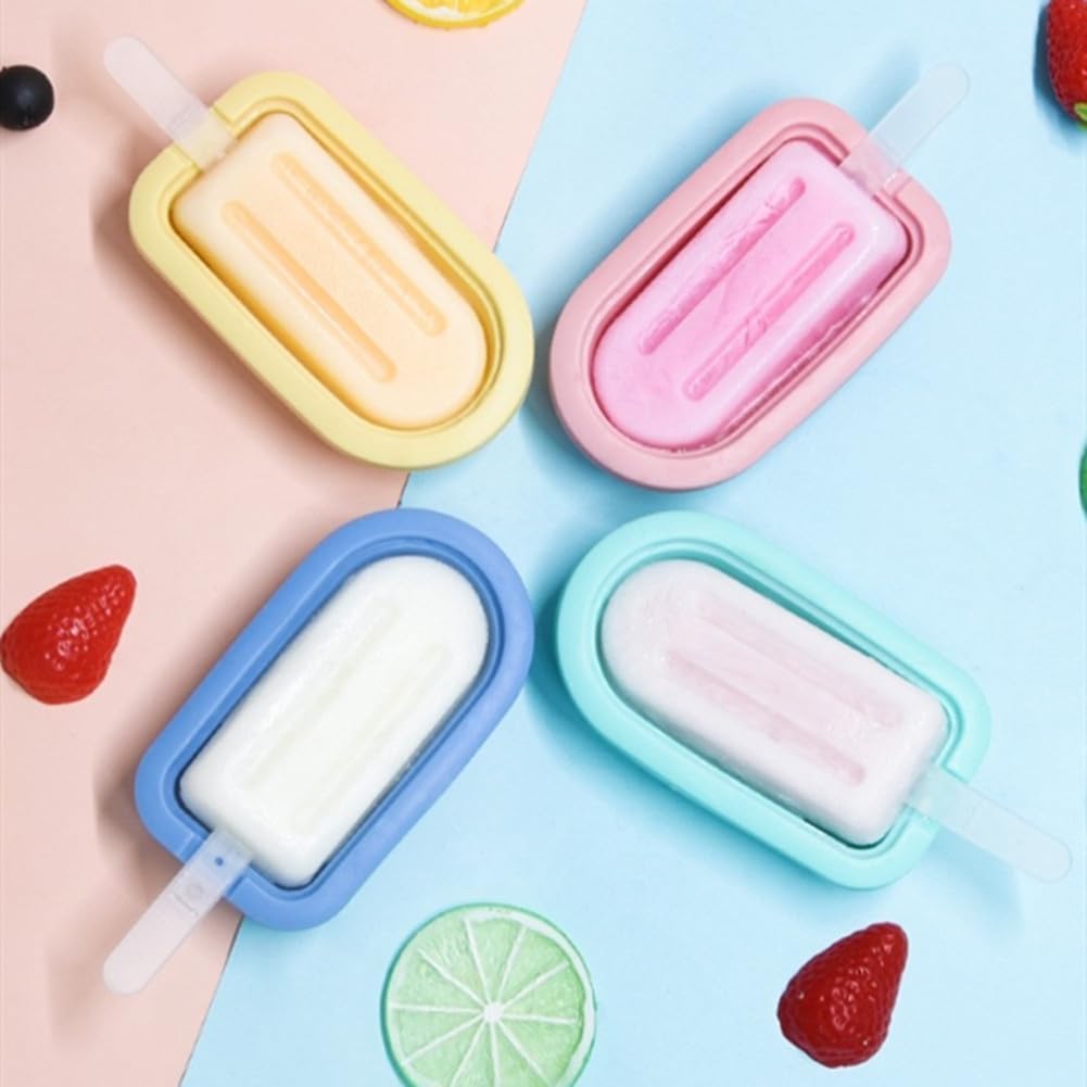 Eisformen Eis am Stiel, 4 Wiederverwendbar, Individuelles Abtauen Eis am Stiel Formen, BPA Frei Eisformen-stapelbar,Silikon, 2.6x6.5x15.5 cm