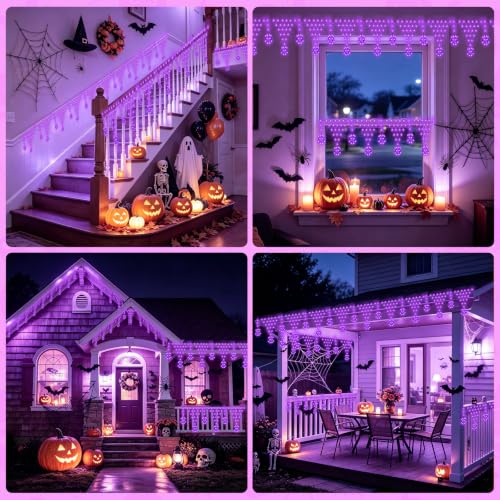 Halloween Lights, Spider Web Halloween Decorations, 8 Modes 218 LED... - Image 5
