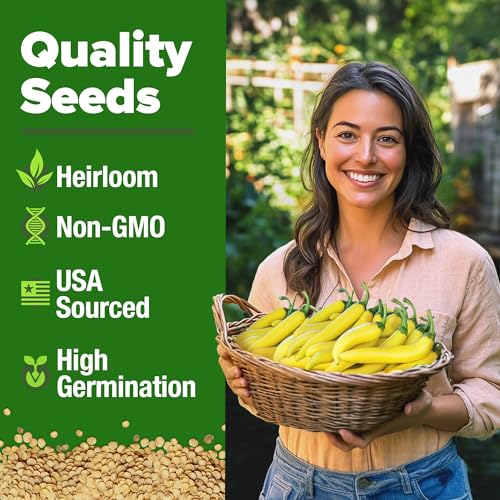 Image of HOME GROWN Sweet Banana Pepper Seeds 188+ Heirloom Non-GMO Seeds for Planting, High Germination, Mild Yellow Sweet Peppers, Prolific Garden Crop, Perfect for Pickling & Salads (Capsicum annuum)