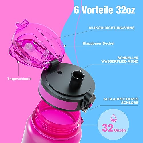 Sahara Sailor Trinkflasche, BPA-Frei Tritan, 1L/500ML/750ML Auslaufsicher Trinkflasche mit Zeitmarkierung für Gym, Sport, Outdoor, Schule, Job