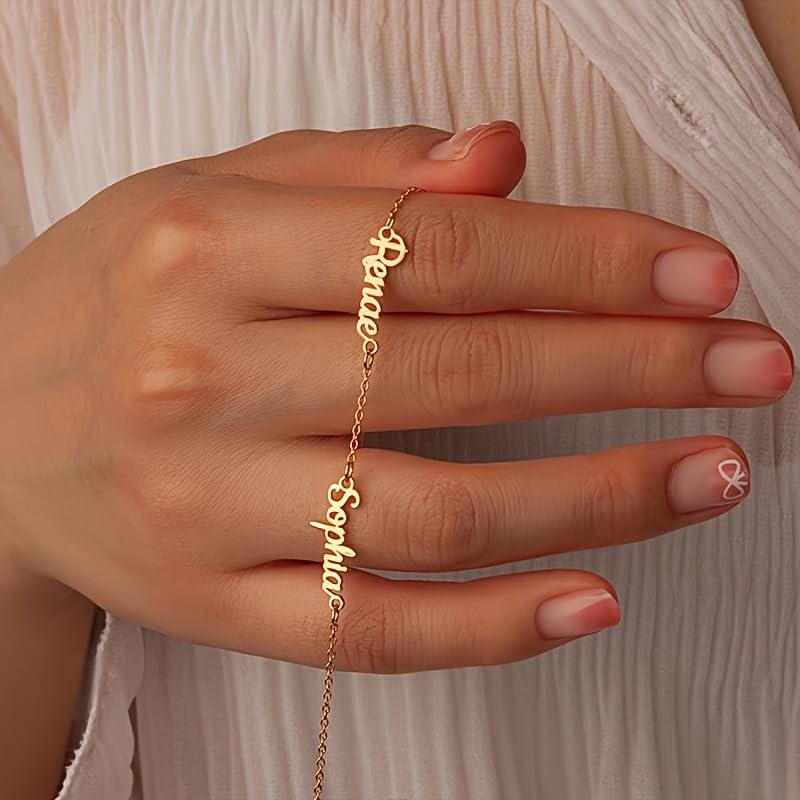 JINMA Custom Name Bracelet for Women – Personalized 1-5 Names Adjustable Nameplate Bracelet – Sterling Silver/Gold – Gift for Mom, Wife, Friends 7