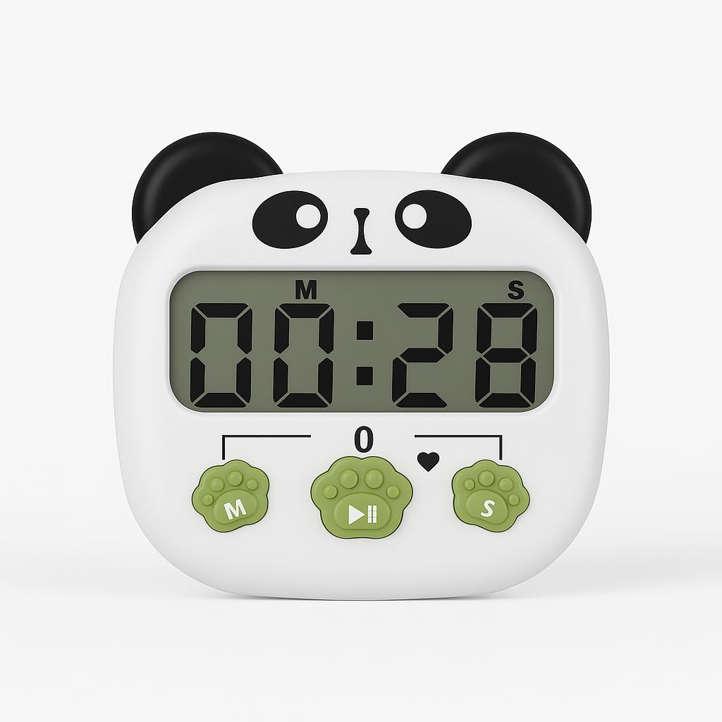 AERYS Cute Panda Digital Kitchen Timer with 1 Year Warranty,Loud Sound,Large LCD Display,Magnetic Back, Adorable Animal Design – Easy Paw Buttons, Countdown Timer for Cooking, Kids,Study & Fitness