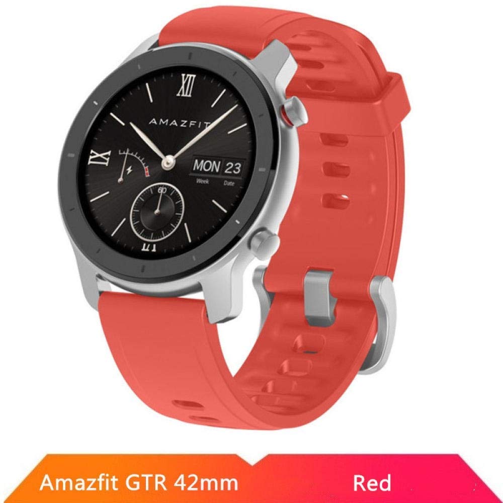 Smart Watch Nylon Sport Band Smart Watches Global Version Amazfit GTR 42mm Smart Watch GPS 5ATM Water of 12 Days Battery Screen 12 Sport Modes,Colour Name:Black ساعة ذكية (Color : Red)