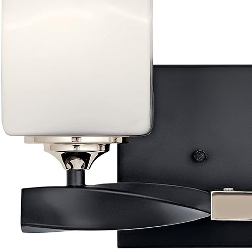 Miniatura 5 de Kichler Marette - Lámpara de tocador con 2 luces de 13.5 pulgadas con cristal de ópalo grabado satinado en color negro