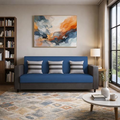 Image of Casaliving Amara 3 Seater Sofa Set for Living Room (Black Blue Colour Fabric) Premium Fabric Sofa