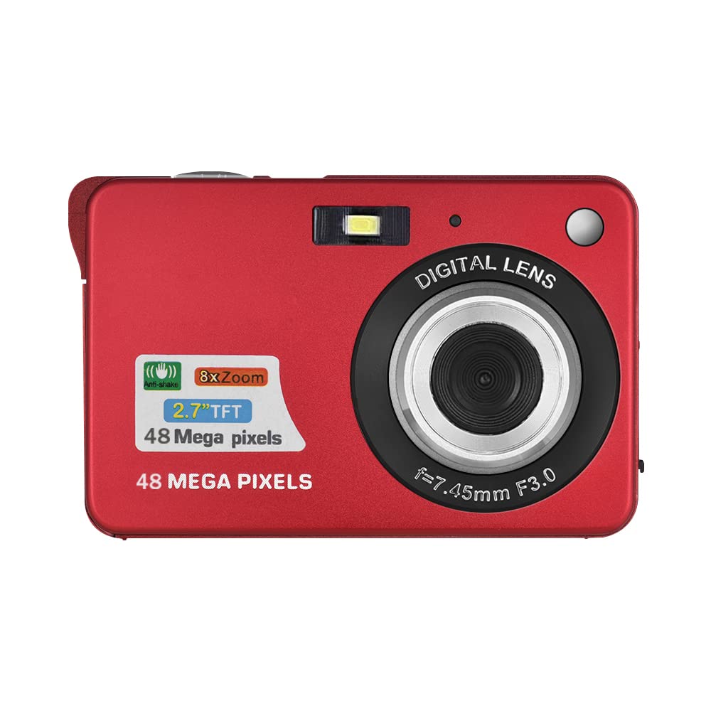Andoer Compactas Cámaras Digitales, 1080P 48MP Camara Fotos Digital Zoom 8X Pantalla LCD de 2.7" con bolsa de transporte Correa de muñeca para Principiantes, Niño, Adulto, plata