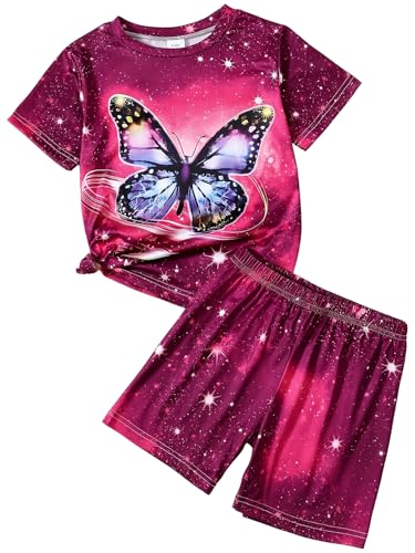 Image of 5-12Y Girls Clothes Summer 2 Piece Outfits Short Sleeve T-Shirts and Shorts Kids Fashion Clothing Sets