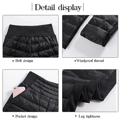 HOTIAN Damen Winter Warme Gänse Daunenhose Warme Gefütterte Jogginghose Winddicht Winterhose Ultraleichte Schneehose Black M