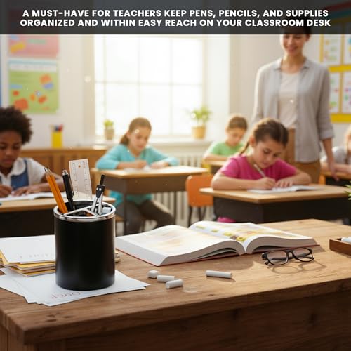 Image of Black Pencil Holder for Desk | 3 Compartments Pencil Cups for Classroom, Home, Office Desks, Meeting Room | Pen Cup Holder for Desks & Decorative Pen Holders for Desk Cute Office Supplies