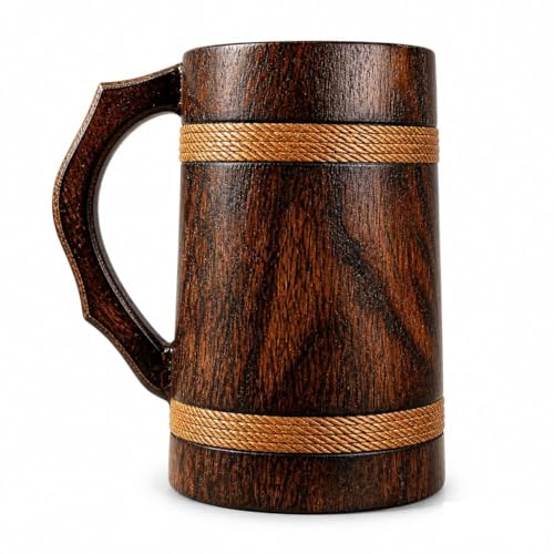 Image of Handmade Wooden Beer Mug, Wood with Sheesham Finish, Barrel Style, Lightweight & Durable, for Craft Beer, Home Bar, Cafe, Party, Gift(350ml) (Plane)