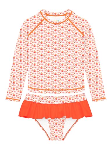 Image of Girls Swimsuit Rash Guard Set Long Sleeve Swimwear UPF 50 Swim Shirts SPF Two Peice Bating Suits Toddler Kid Teen 2T-12Y