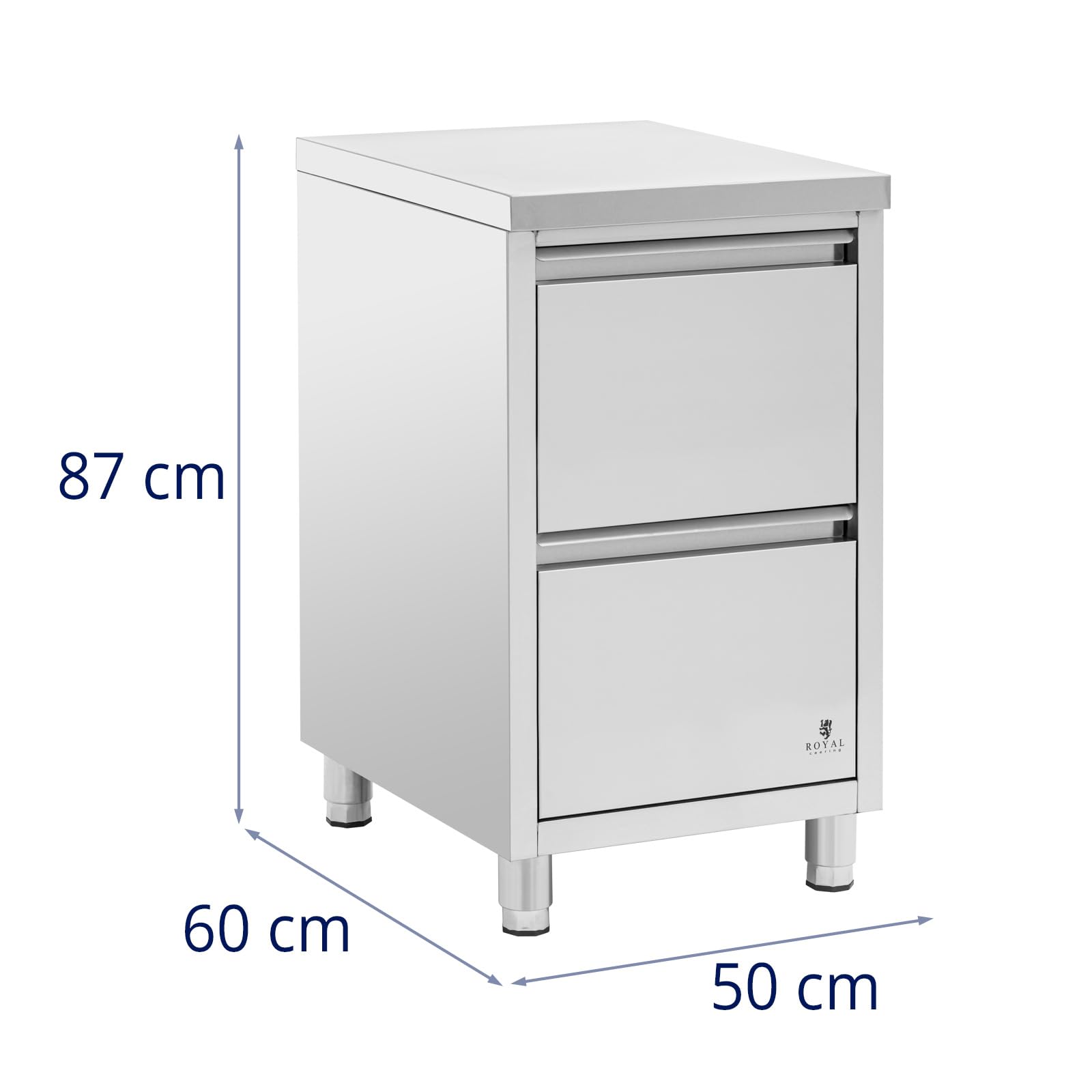 Royal Catering RCCD-2S - Armadio da lavoro in acciaio inox, con 2 cassetti, 50 x 60 cm, altezza regolabile, in acciaio inox