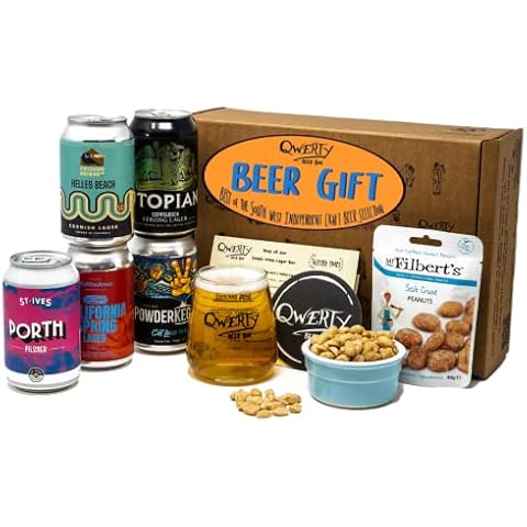 Premium Craft Lager Beer Gift Hamper - 5 Independent Craft Beers, Snack, Beer Tasting Glass and Tasting Guide by QWERTY Beer Box - Craft Beer Gift for Him Cover