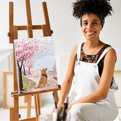 Nuberlic Paint By Number For Adults Beginners Kids 16X20 Inch Diy Paint By Numbers Kits On Canvas Dog Sakura Pattern Digital Painting Kit For Home Decor (Without Frame) #TOP5