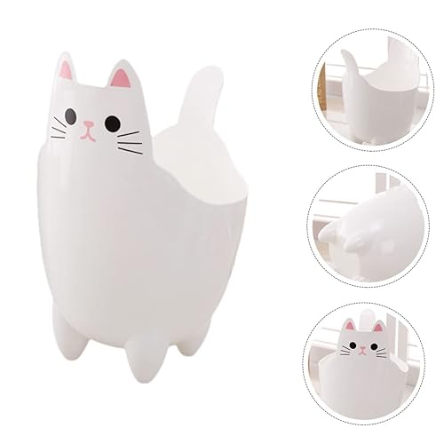 Miniatura 2 de STOBAZA Bote de basura con forma de gato de escritorio, pequeño bote de basura con tapa de cubo de basura de plástico, cubo de basura decorativo,
