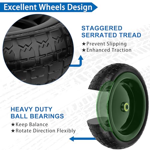 Image of 13 Inch Flat Free Wheels Tires 4.00-6 Solid Replacement with Universal 5 /8 inch Axle Bore Hole, 4 Spacers and 2 Pins, for Wheelbarrow, Garden Wagon, Hand Truck, Trolley, Lawn Mower, 1 Pack