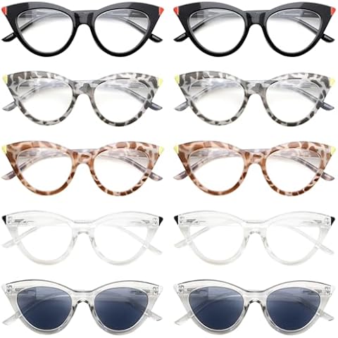 Reducblu 10 Pack Cat-eye Reading Glasses for Women(Include 2 Pairs Reading Sunglasses) Trendy Ladies Readers +2.00 Cover