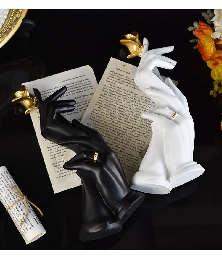 Hosoncovy Home Decoration Resin Sculpture Home Figurine Hand in Hand Ornament Gift Ornament for Wedding for Couples for Lover (Black) - Image 4
