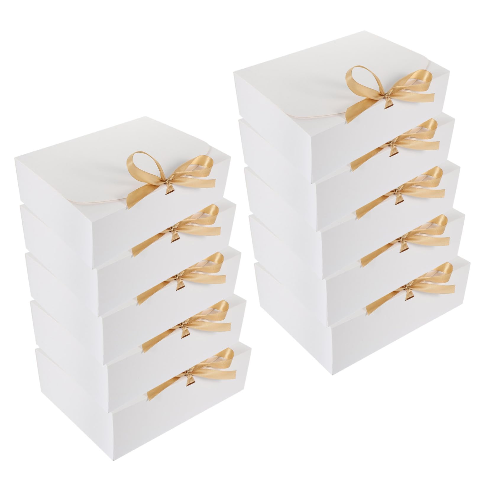 Hoement 10 Stück Weiße Kleine Geschenkbox aus Karton mit Schleife Leichte Faltdeckelbox für Hochzeit Geburtstag und Süßigkeitenverpackung