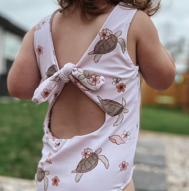 Hoanselay Toddler Infant Baby Girl Swimsuit Clothes One Piece Bathing Suit Floral Sleeveless Summer Swimwear Beach Wear (Turtle Swimsuit, 6-12 Months)