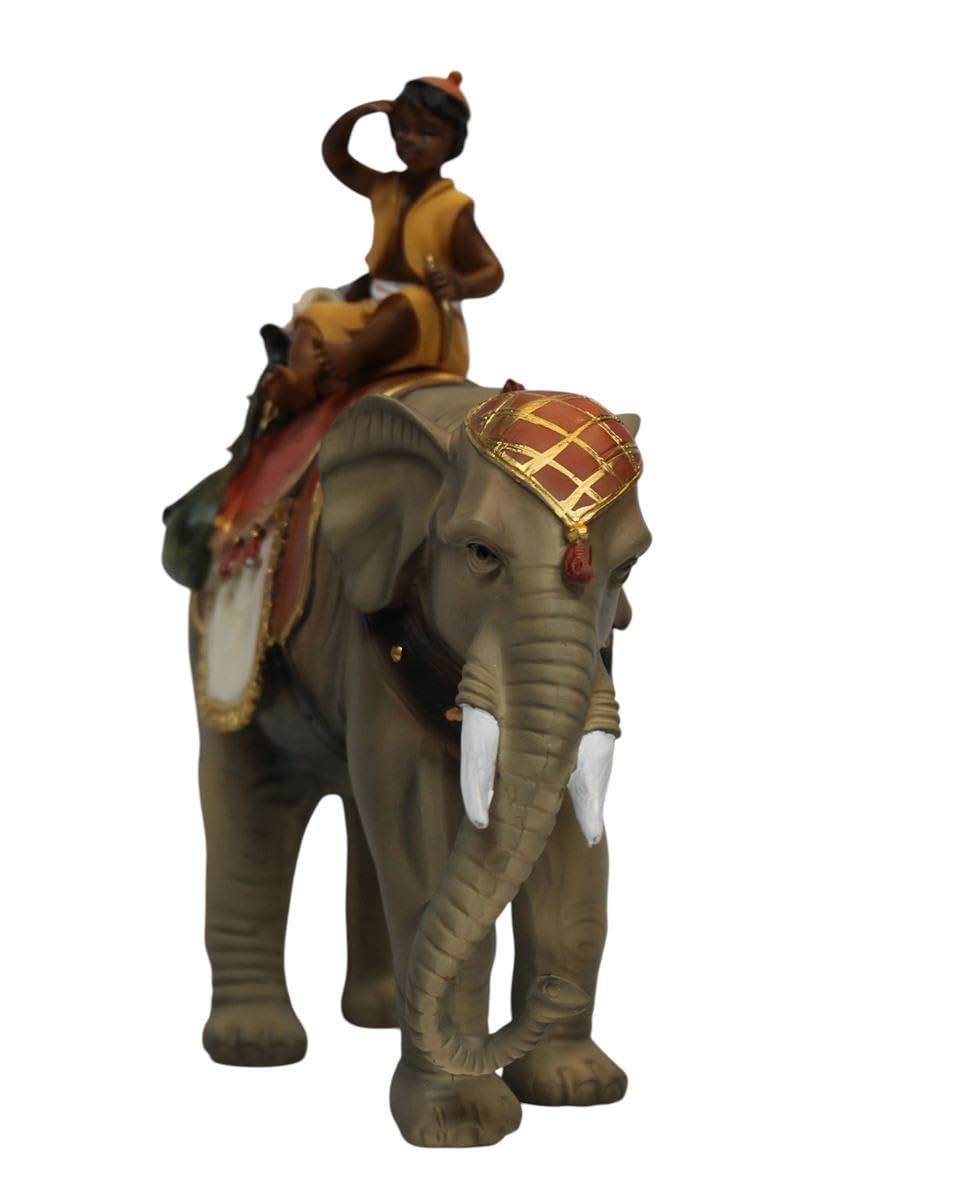 ZICOM Krippenfigur Miniaturfigur Miniatur Elefant mit Mohr Höhe 18,2cm handbemalt Polyresin, Modellbau Puppenhaus Miniaturlandschaft
