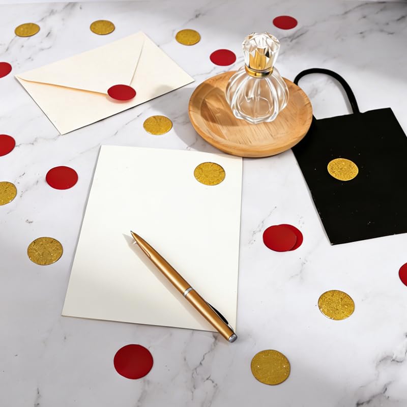 Image of 200Pcs Glitter Gold and Red Table confetti,Paper Circle Dots Confetti for Birthday Party Halloween Bachelorette Wedding Baby Shower Graduation Decorations