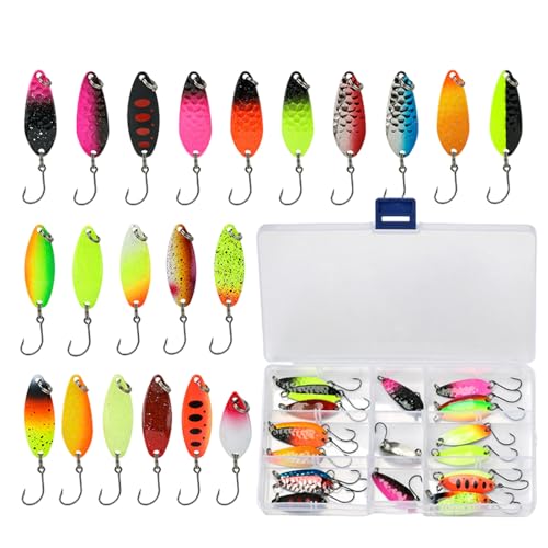 Cucharillas para truchas – 21 piezas de señuelos con anzuelo, cucharillas oscilantes para jigging – para aguas dulces salobres río lago estanque por la mañana por la noche