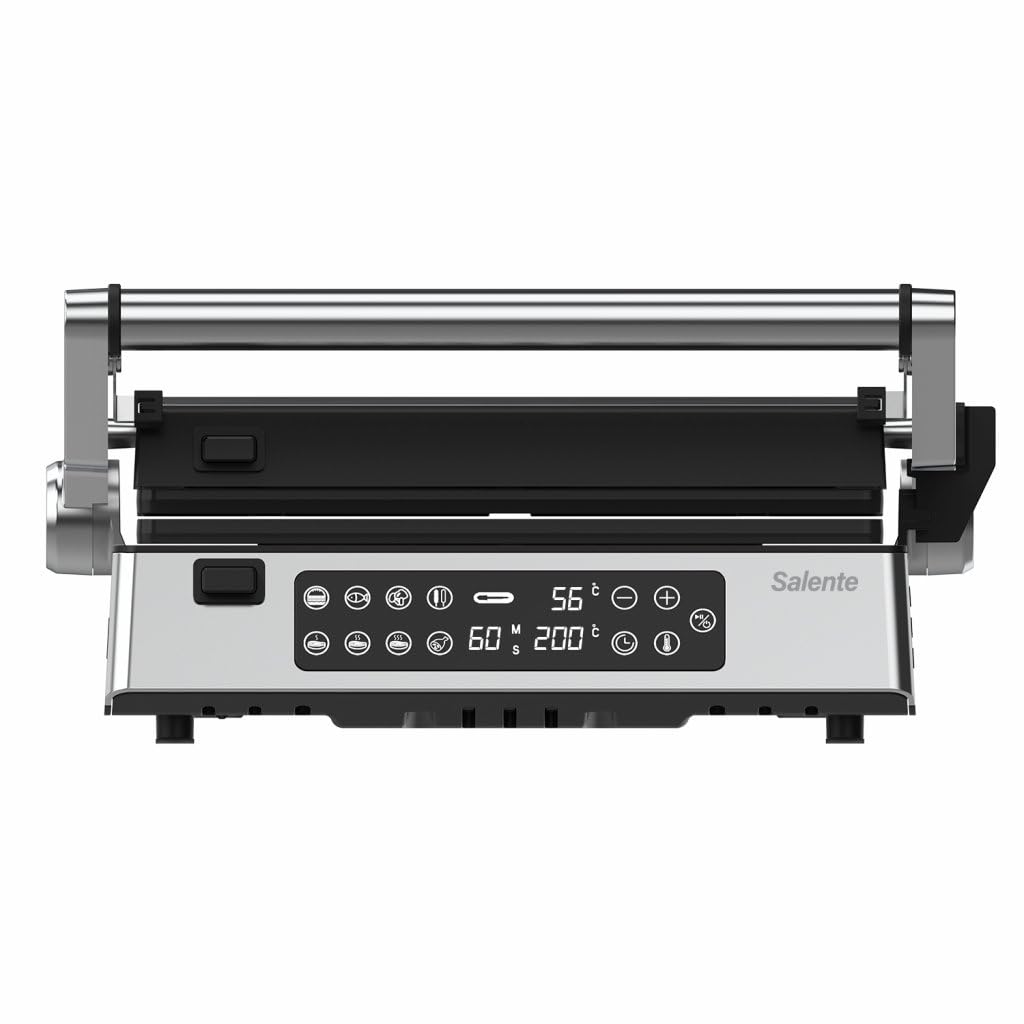 FlamePro - Barbacoa de contacto con sensor de temperatura externo, 8 programas, plancha antiadherente, 2200 W, placas desmontables, parrilla eléctrica para asar sin grasa