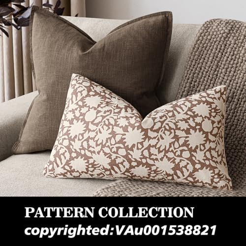 Image of Foindtower Set of 2 Decorative Neutral Floral Throw Pillow Covers Accent Farmhouse Cushion Covers Boho Pillowcase for Couch Sofa Bedroom Living Room Home Decor,12x20 Inch,Light Orange Brown
