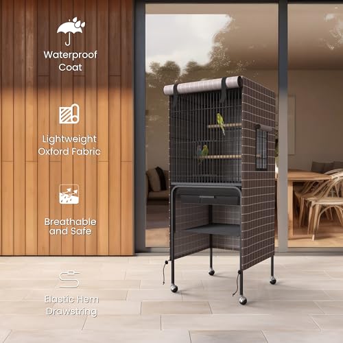 Image of Universal Bird Cage Cover Good Night Blackout Thin Lightweight Breathable Small Animal Cages Cover Pet Removable Durable Protector (Beige, 60 inch H x 18 inch W x 18 inch L)