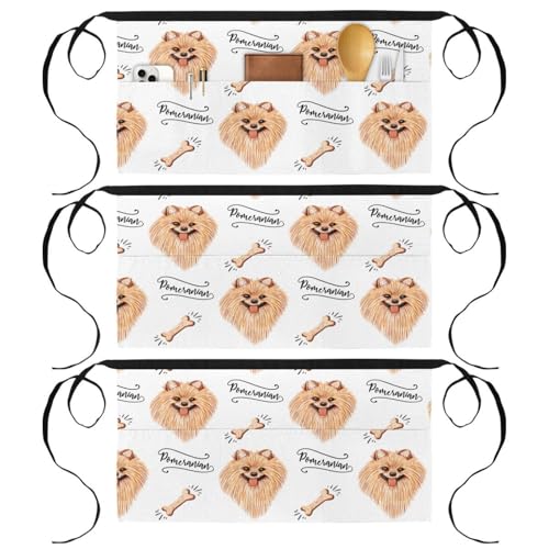 Tablier court de chef 3 poches motif Poméranie demi-tablier multicolore