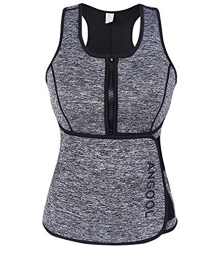 ANGOOL Taillentrainer Neopren Schwitzweste für Frauen Gewichtsverlust mit Reißverschluss und Taillen-Trimmer-Gürtel -  Grau -  Mittel