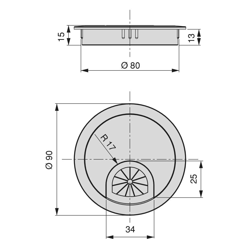 Emuca Kabeldurchführung aus Zamak fur Einbau im Tisch, Durchmesser 80mm, Chrom Matt, 7 Stück