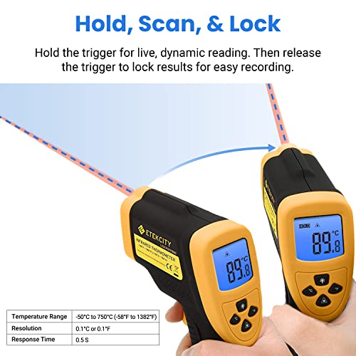 Etekcity Thermomètre Infrarouge sans Contact Laser de -50°C à 750°C, Large Plage de Mesure, Précision Haute, Arrêt Automatique, Ecran LCD Rétroéclairé, Impossible de mesurer la température corporelle - Image 5