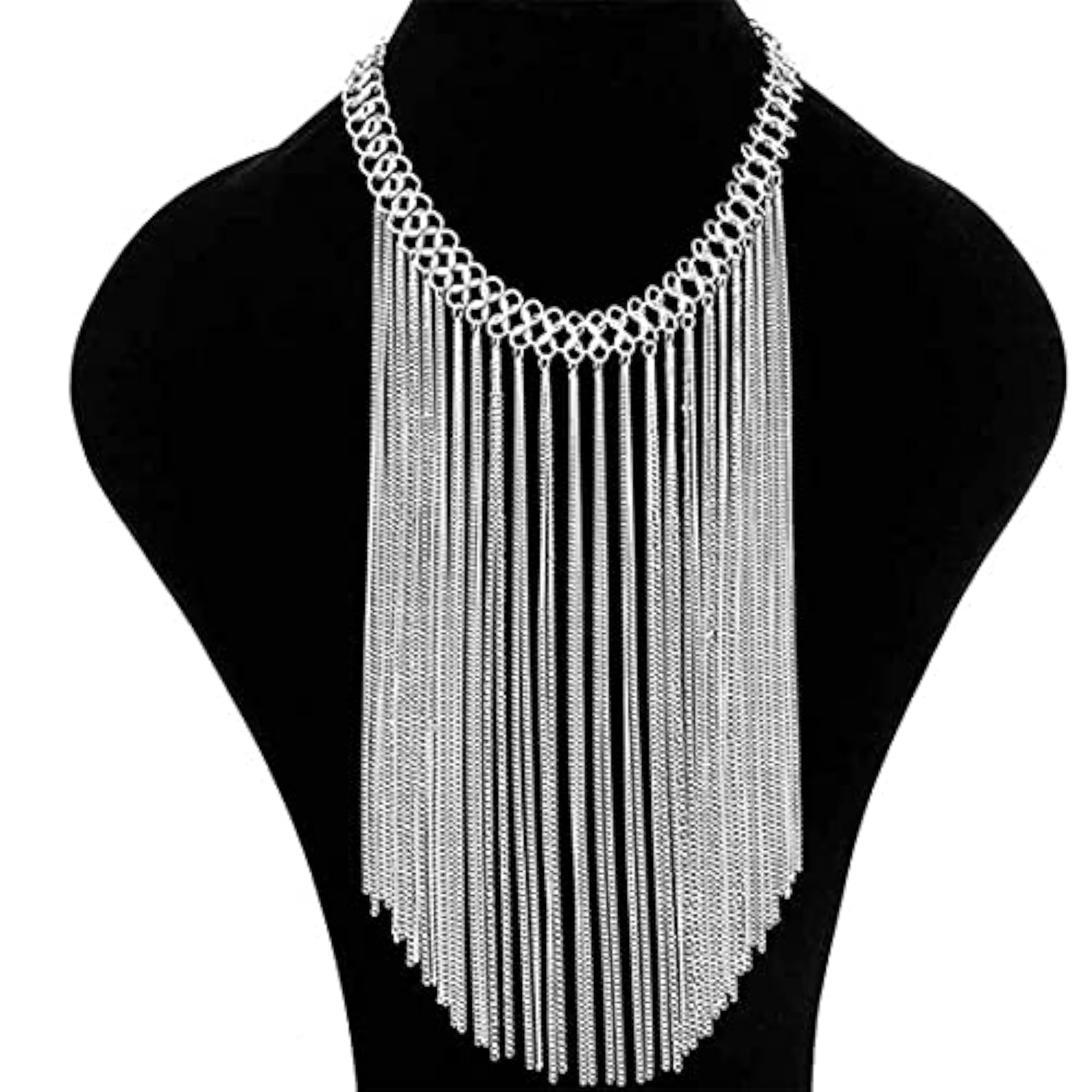 Plated Long Drop Chain Choker Necklace for Women