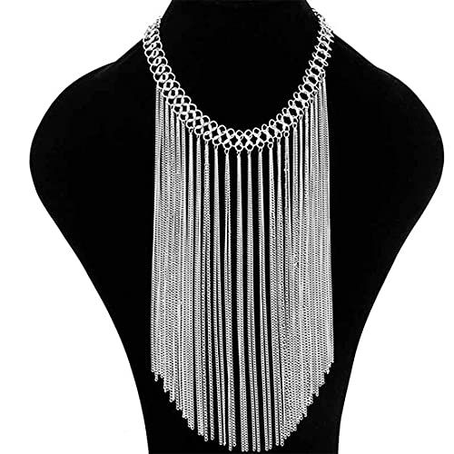 Plated Long Drop Chain Choker Necklace for Women