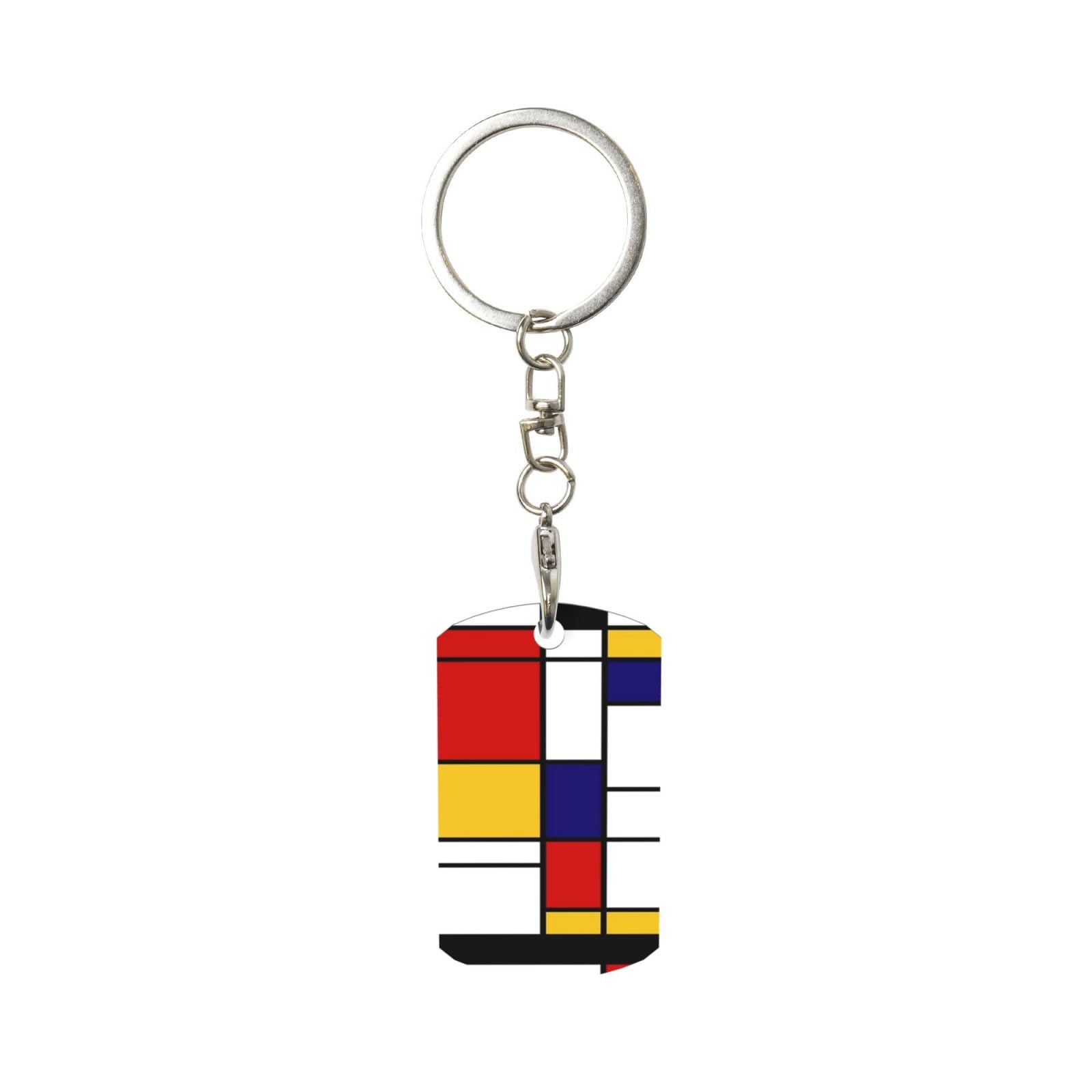 Bentli Unisex As Picture Rectangular Metal Keychain, Metal Keychains Keyring Car Key Chain Ring Holder 1 Pc, Artistic Mondrian Style Color Composition Red