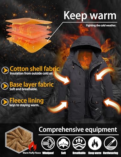 Image of TACVASEN Men's Jacket-Casual Winter Cotton Military Jacket Standard Length Thicken Hooded Cargo Coat