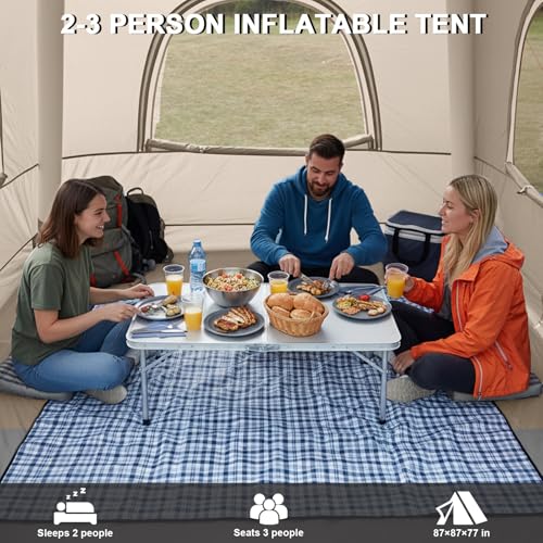 Image of Inflatable Tents for Camping,Easy Blow Up Tent with Hand Pump,4 Seasons Waterproof Air Inflatable Camping Tent House for Family Weekend Camping