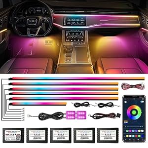 Dreamcolor Acrylic Interior Car Lights, WEBUPAR Car Accessories 10 in 1 Car LED Strip Lights with APP Control and 213 Modes, 175 inches 593 LEDs Fiber Optic Lights, RGB Neon Car Lighting