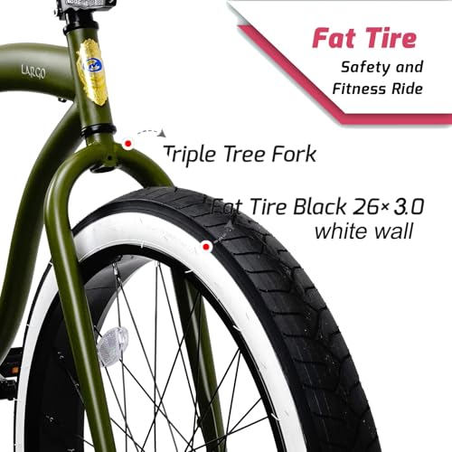 Bicicleta cruiser playera de 26 pulgadas, 1 velocidad, manillar elevado, bielas de tres piezas, llanta ancha de 26x4.0 pulgadas, para adultos, color verde mate miniatura 5